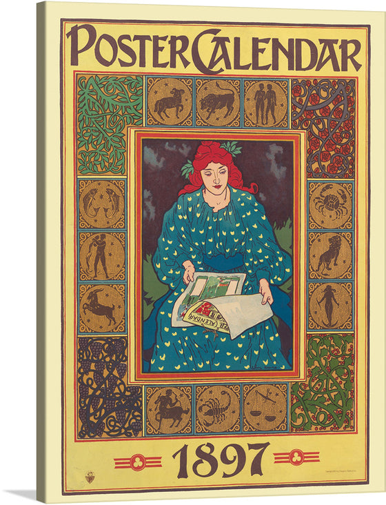 Step into the mesmerizing world of astrological wonder with our captivating “Zodiac Calendar.” This exquisite print, inspired by the 1897 original artwork, weaves together celestial mystique and timeless elegance. The central figure, shrouded in a celestial-blue robe adorned with golden stars, holds the essence of cosmic secrets in their hands. Surrounding them, the twelve zodiac signs come alive, each intricately portrayed, whispering tales of destiny and alignment.