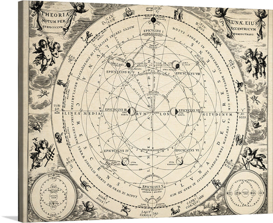 This stunning antique print of the solar system is a fascinating glimpse into the astronomical knowledge of the past. The print features the sun, moon, and planets, as well as their orbits and other celestial objects. 
