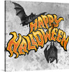 This delightful Halloween-themed print captures the essence of spooky fun. Against a textured gray background, two playful bats take flight over a vibrant banner that reads “Happy Halloween.” The vintage-inspired design adds a touch of whimsy to any room, making it a perfect choice for seasonal decor or year-round enjoyment. 