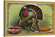  Immerse yourself in the festive spirit with this exquisite “Wishing you a Happy Thanksgiving” print. The artwork captures a meticulously detailed turkey, adorned with vibrant feathers, taking center stage. Accompanied by two pies, one a berry pie and the other a pumpkin pie, it evokes the warmth and abundance of the season. 