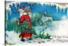  Step into the magical world of Christmas with this enchanting art print. The artwork captures the timeless charm of Santa Claus amidst a serene snowy landscape. Every detail, from Santa’s rosy cheeks to the quaint village church nestled in the snow, is rendered with exquisite artistry. The vibrant hues and intricate details promise to add a touch of warmth and nostalgia to your holiday décor. 