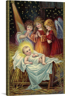  Immerse yourself in the celestial beauty of this exquisite artwork, now available as a premium print. The piece captures a serene moment, where figures are gathered around a radiant infant, enveloped in the soft glow of divine light. Every detail, from the star-studded backdrop to the tender expressions and intricate attire of the figures, is rendered with meticulous precision. 