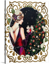 Step back in time with our exclusive “Flapper Woman” print, a piece that encapsulates the elegance and rebellion of the 1920s. Every detail, from the intricate golden patterns framing the artwork to the mesmerizing array of festive decorations, is a tribute to an era where style and sophistication reigned supreme.