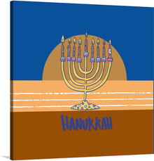  “Hanukkah Menorah” by Linnaea Mallette is a vibrant and warm artwork that captures the essence of Hanukkah. The print showcases a beautifully detailed menorah aglow with candles against a backdrop that transitions from the rich browns of the earth to the serene blues of the night sky. The golden hues encapsulating the menorah symbolize the warmth and light brought into our lives during this festive season.