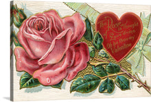  This exquisite print captures the timeless dance of love and beauty. The star of this piece is a meticulously detailed pink rose, dew-kissed and resplendent, symbolizing a love that is both tender and passionate. Accompanied by an ornate heart inscribed with poetic verses, this artwork is a testament to affection that transcends time. 