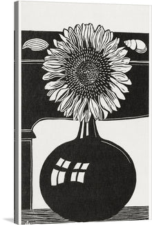  “Sunflower (Zonnebloem) (1914)” by Samuel Jessurun de Mesquita is a captivating linocut print that transports viewers into a world of delicate beauty. The monochromatic palette, reminiscent of vintage photographs, accentuates the intricate details of a sunflower in full bloom. Each petal unfurls gracefully, revealing its textured surface, while the leaves and stem intertwine with elegant precision. 