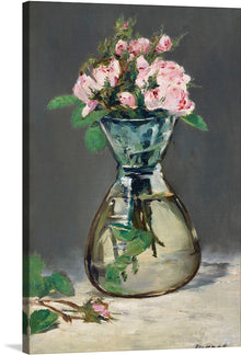  Immerse yourself in the timeless elegance of “Moss Roses in a Vase (1882)” by the renowned Édouard Manet. This exquisite print captures the delicate beauty of blooming roses, their soft petals and verdant leaves rendered with Manet’s masterful strokes. The artist’s use of light breathes life into the flowers, making them dance against the muted background.