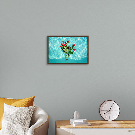 "Red Roses on Teal Background"