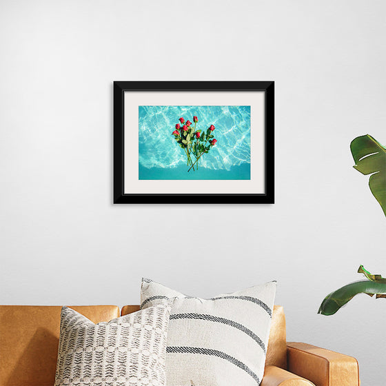 "Red Roses on Teal Background"