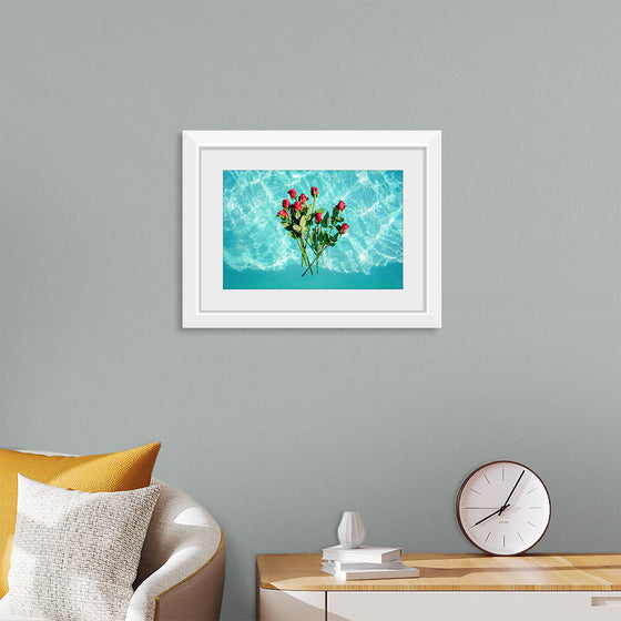 "Red Roses on Teal Background"