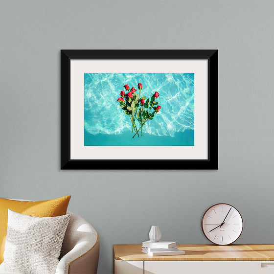 "Red Roses on Teal Background"