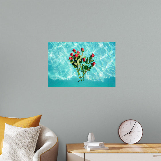 "Red Roses on Teal Background"