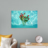 "Red Roses on Teal Background"