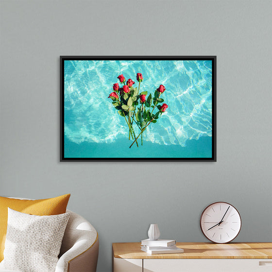 "Red Roses on Teal Background"