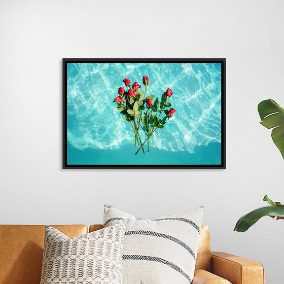 "Red Roses on Teal Background"