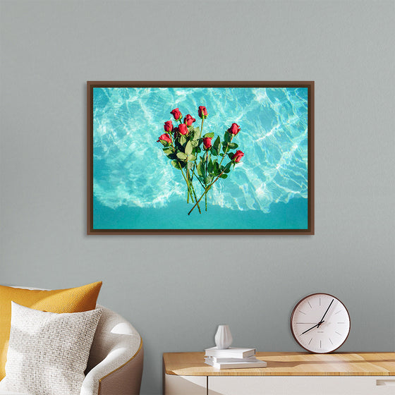 "Red Roses on Teal Background"