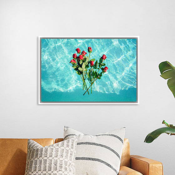 "Red Roses on Teal Background"