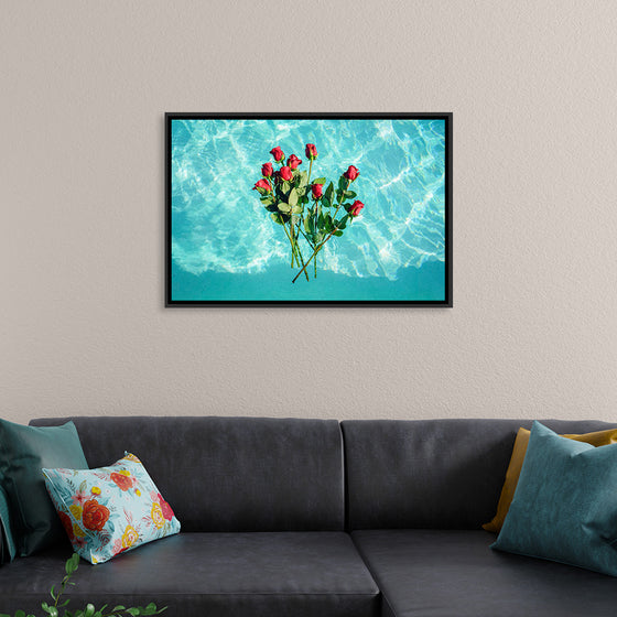 "Red Roses on Teal Background"