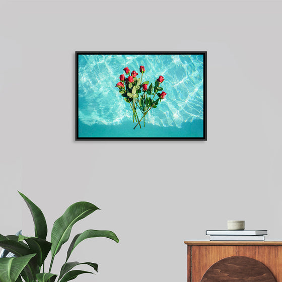 "Red Roses on Teal Background"