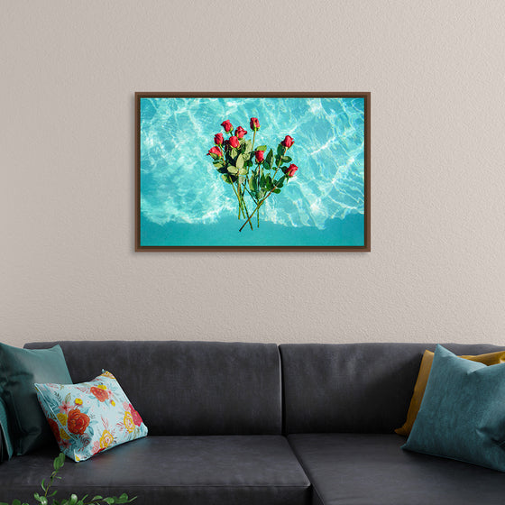 "Red Roses on Teal Background"