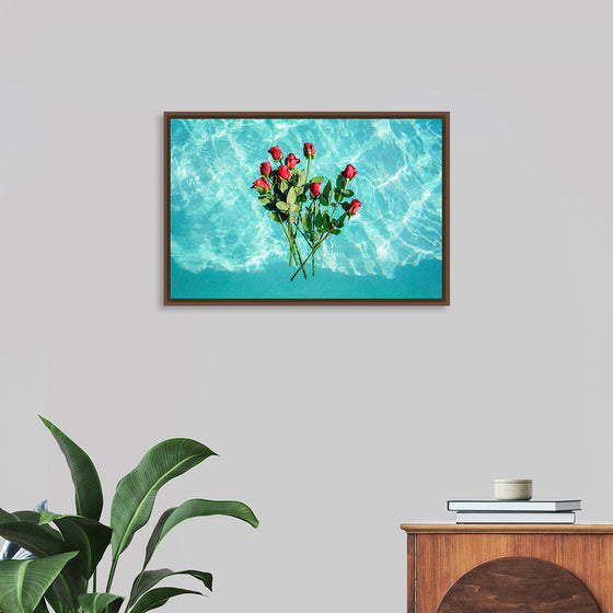 "Red Roses on Teal Background"