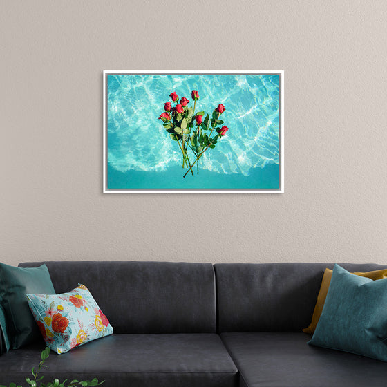 "Red Roses on Teal Background"