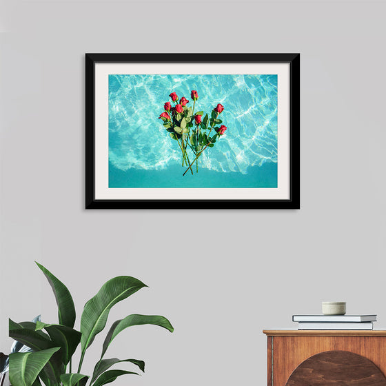 "Red Roses on Teal Background"