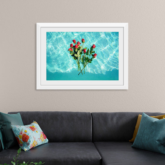 "Red Roses on Teal Background"