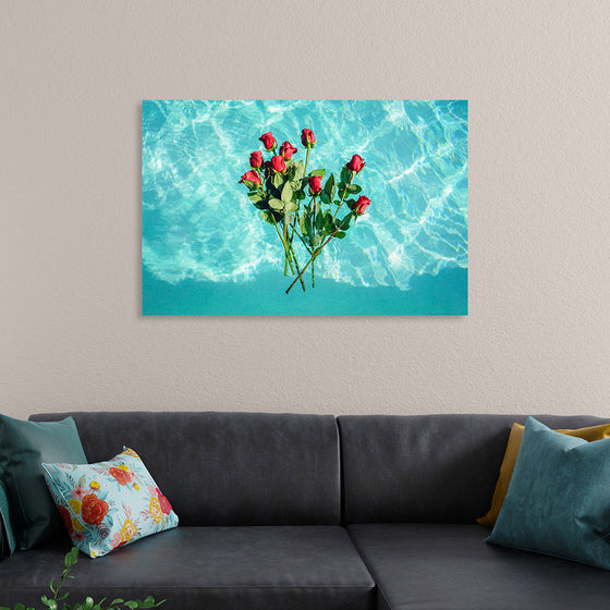 "Red Roses on Teal Background"