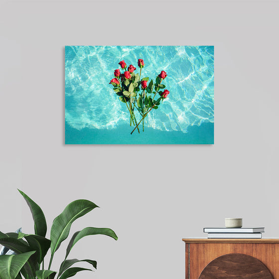 "Red Roses on Teal Background"