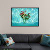 "Red Roses on Teal Background"