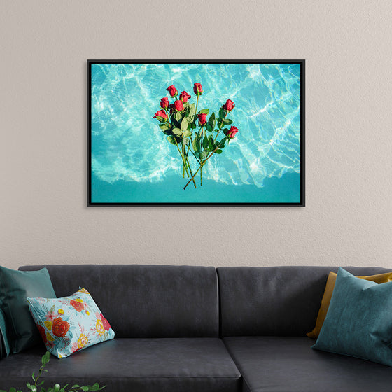 "Red Roses on Teal Background"