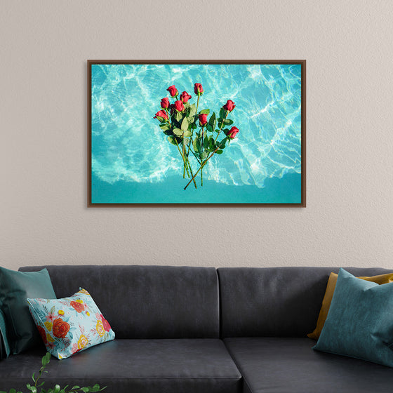 "Red Roses on Teal Background"