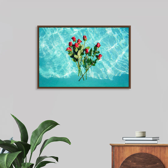 "Red Roses on Teal Background"