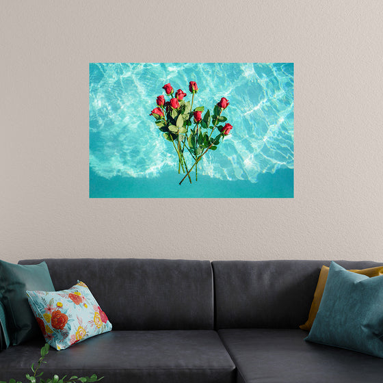 "Red Roses on Teal Background"