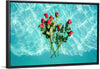 "Red Roses on Teal Background"