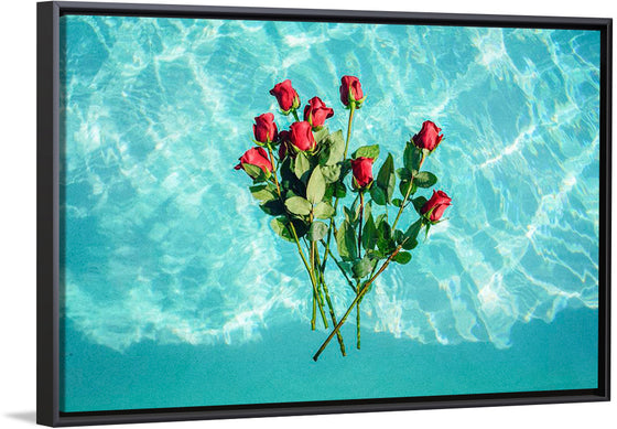 "Red Roses on Teal Background"