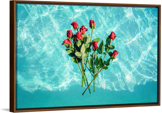 "Red Roses on Teal Background"