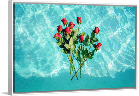 "Red Roses on Teal Background"