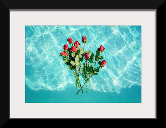 "Red Roses on Teal Background"