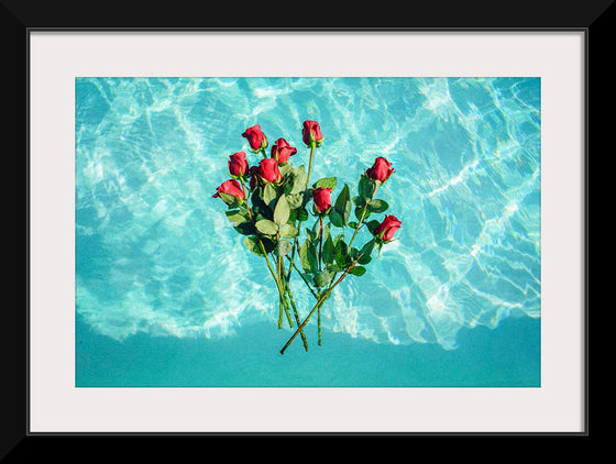 "Red Roses on Teal Background"