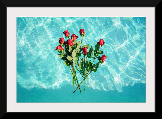 "Red Roses on Teal Background"