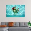 "Red Roses on Teal Background"