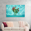 "Red Roses on Teal Background"