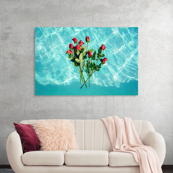 "Red Roses on Teal Background"