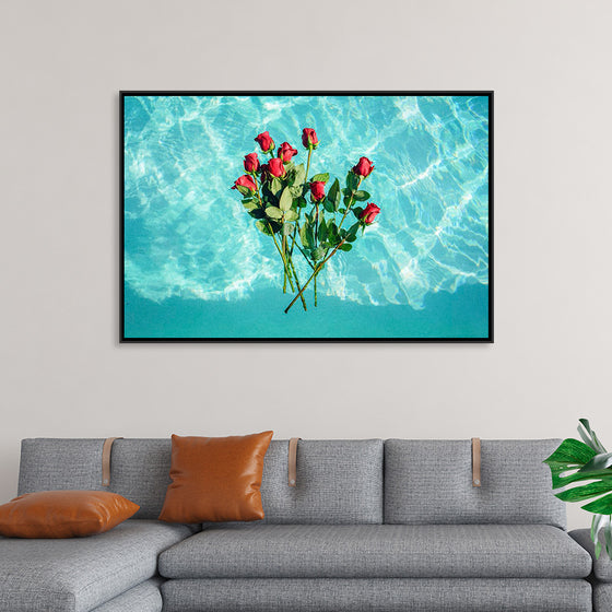 "Red Roses on Teal Background"