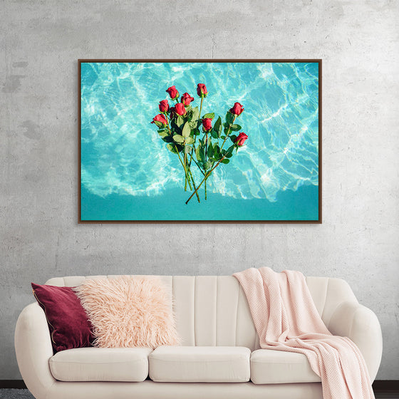 "Red Roses on Teal Background"