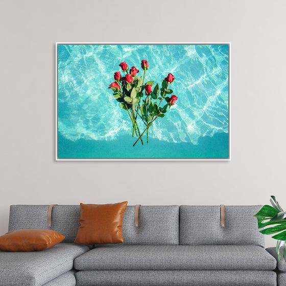 "Red Roses on Teal Background"