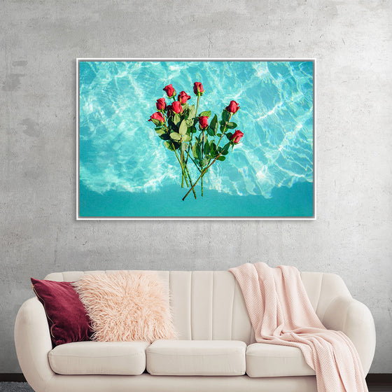 "Red Roses on Teal Background"