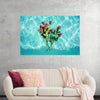 "Red Roses on Teal Background"